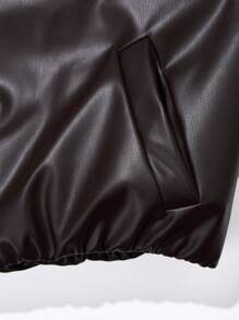 Tween Girls Spring/Autumn Solid Color Collared Bomber Jacket Short PU Coat