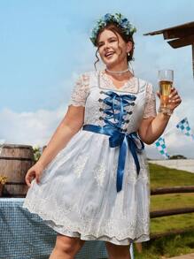 SHEIN Frenchy Vestido mini con bordado tipo dirndl para festival de Oktoberfest, talla grande, para mujer