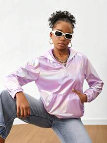 Laser Fabric Teen Girls' Hooded Jacket Pullover - Purple - View 3