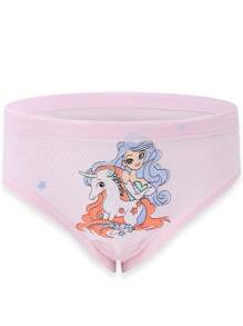 Young Girl Cartoon Print Cute Fashionable Casual Underwear, 7pcs/Set