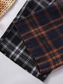 2 piezas Conjunto de pantalones de pijama a cuadros para mujer
