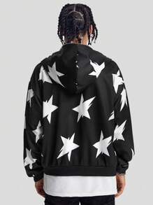 Manfinity VCAY Sudadera con capucha de manga larga con estampado digital de estrella de corte holgado para hombre, ropa de Halloween, para otoño e invierno - Blanco y Negro - Ver 2
