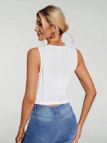 SHEIN Tall 女款幾何圖案西裝背心，適合高個女性 - 白色 - 查看 2