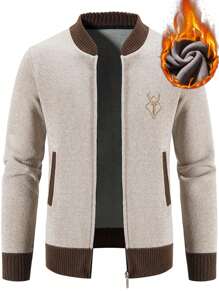 Manfinity Mode Men's Autumn/Winter Long Sleeve Cable Pattern Zip-Up Casual Knit Cardigan Fur , Fall
