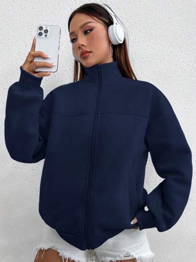 Flirla Sudadera básica de cuello redondo de manga larga de unicolor minimalista, parte superior de manga larga para mujer