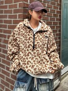 DAZY 女式豹纹基本款休闲长袖卫衣波西米亚风猎豹印花，秋季女装 - 杏色 - 查看 5
