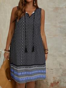 EMERY ROSE Vestido sin mangas casual de talla grande con estampado de vendajes y parches para mujer, para vacaciones de verano