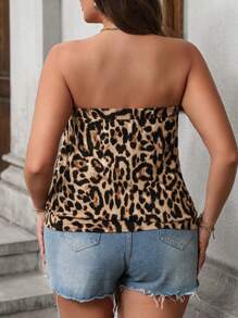 SHEIN LUNE Women's Leopard Print Wrap Chest Pleated Hem Elastic Waistband Fashionable Casual Party Beach Top For Spring/Summer/Autumn Tops With Sleeves