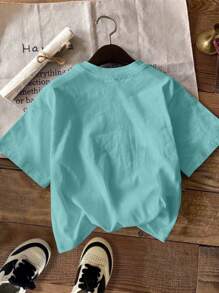 SHEIN EZwear 休闲超大纽约图案印花圆领短袖 T 恤女款，夏季 - 綠色 - 查看 2