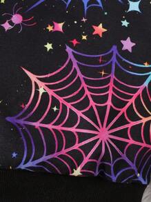 Baby Girl Spider Web Print Sweatshirt For Halloween - Black - View 4