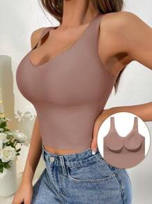 女式纯色基本款背心，适合所有季节和健身场合 - 咖啡棕 - 查看 5