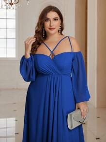 SHEIN Belle Off-Shoulder Long Sleeve Elegant Bridesmaid Dress Plus Size Bridesmaid Dress - Royal Blue - View 5