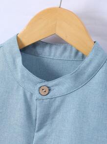 Teen Boy Casual Deer Horn Print Long Sleeve Shirt & Plaid Pants 2pcs Outfit, Spring Autumn