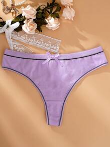 5 条装 女士蝴蝶结装饰丁字裤 - 彩色 - 查看 3