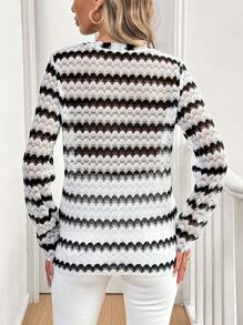 SHEIN LUNE Áo thun nữ dài tay đơn giản Colorblock - Đen và trắng - Xem 2