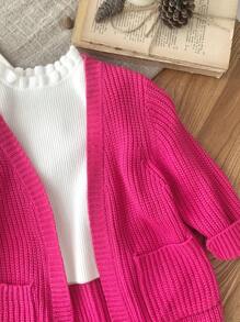 SHEIN LMoss Kids Babygirl Cute Warm Simple Solid Color Long Sleeve Cardigan Sweater, Autumn/Winter
