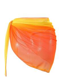 Swim Vcay Ombre Mesh Tie-Up Cover-Up Skirt Summer - Orange - View 2