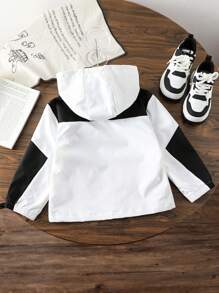 SHEIN 1 Pc Young Boy's Casual Collegiate Classic Black & White Color Block Patchwork Wind Jacket, Minimalist & Elegant, Suitable For Daily Wear, School, Outdoor Sports, Vacation, Autumn/Winter