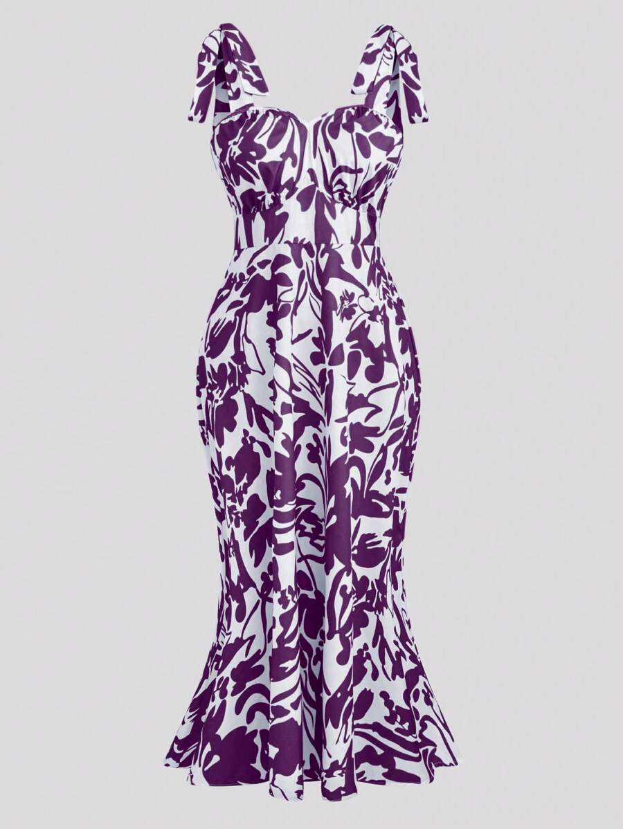 Flirla Plus Size Summer Vacation All-Over Fish Tail Print Slip Dress - Purple - View 1