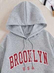 INAWLY 2pcs Women's Letter Print Hoodie Top And Drawstring Casual Pants Set Fall Cloth For Women