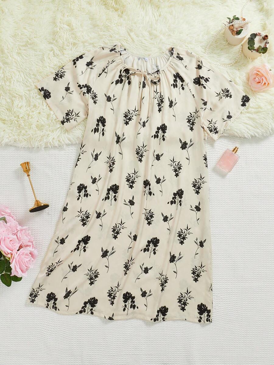 Women Floral All Over Print Loungewear Dress - Multicolor - View 1