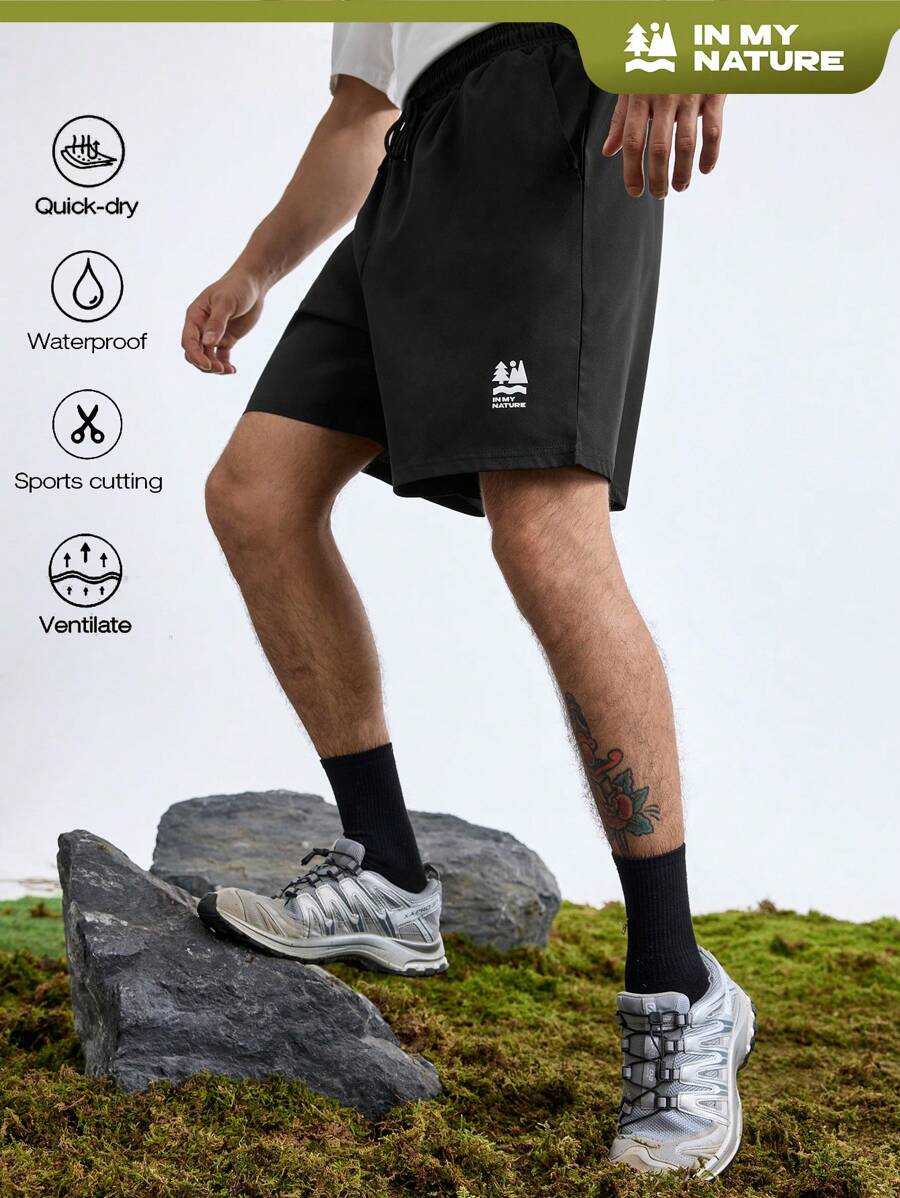 In My Nature Men's Printed Simple Outdoor Casual Shorts Black Shorts - Black - View 1