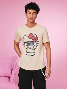 HELLO KITTY AND FRIENDS | SHEIN Unisex 1 szt. Casualowa koszulka z krótkim rękawem z nadrukiem kreskówkowym i literowym, lato