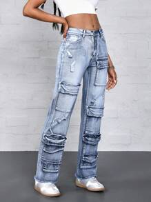SHEIN ICON Women's Casual Straight-Leg Jeans With Multiple Pockets