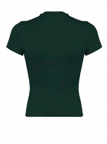 INAWLY Solva Damen Sommer Lässig Einfarbiges Slim Fit T-Shirt - Dunkelgrün - Übersicht 4