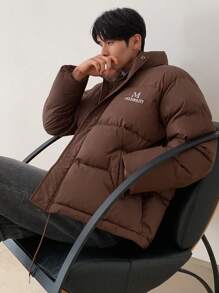 DAZY Áo khoác nam thường ngày có đệm lót in chữ, áo khoác mùa đông - Cà phê nâu - Xem 14