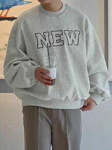 DAZY Men Letter Printed Pullover Sweatshirt, Autumn - Grey - View 7