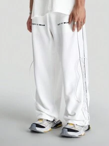 Manfinity VCAY Calça de Moletom Reta com Estampa Inglesa, Caimento Solto, Para Homens