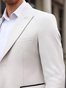 Manfinity Mode Men's Solid Color Minimalist Daily Casual Lapel Long Sleeve Blazer - Apricot - View 5
