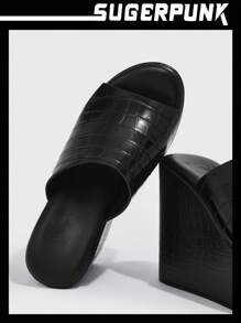 Sugerpunk Sandalias de cuña con estampado de cocodrilo para mujer, ideales para el verano, el regreso a la escuela, estudiantes universitarias, estilo Y2K, punk, , cool, deportivo, Navidad, otoño, Año Nuevo, Día de San Valentín