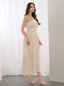 Modelyn Damskie Jednokolorowe Proste Codzienne Asymetryczne Sukienki Z Dekoltem Długie Sukienki Wieczorowe