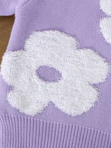 SHEIN Sudadera de punto con cuello redondo para niñas, en color morado, elegante, informal y cómoda con patrón de flores 3D. Ideal para el hogar, uso diario, escuela, actividades al aire libre y fiestas. Perfecta para otoño e invierno