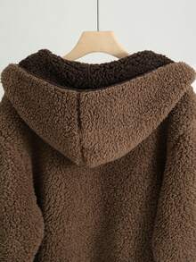 SHEIN Essnce 女士加大碼連帽絨毛可反轉外套 - 咖啡棕 - 查看 6