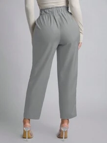 SHEIN PETITE Pantalones entallados con cinturón de color sólido para primavera - Gris - Ver 2