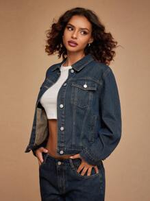 Forever 21 深蓝色洗水牛仔夹克 - 藍色 - 查看 7