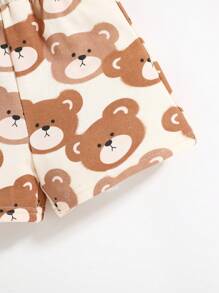 Cozy Pixies 2 件套男婴卡通熊图案针织柔软圆领运动衫和短裤套装