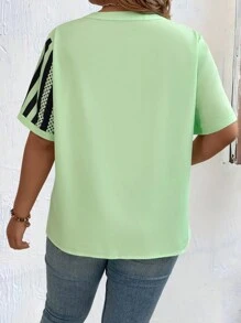 Plus Size Stripe & Flower Print Patchwork Shirt With Notched Collar - Vacation & Leisure - Multicolor - View 2