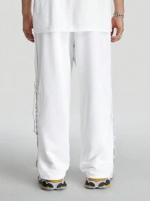 Manfinity VCAY Calça de Moletom Reta com Estampa Inglesa, Caimento Solto, Para Homens