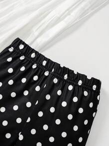 SHEIN 4pcs Baby Girls' Versatile Casual Outfits Set - Dark Color Polka Dot, Leopard, Striped, Solid Color Flared Pants, For Christmas