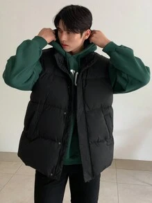 DAZY Men's Plain Padded Vest Jacket, Winter - Black - View 14