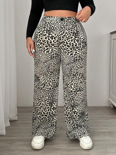 SHEIN EZwear Pantalones de traje de leopardo vintage de talla grande