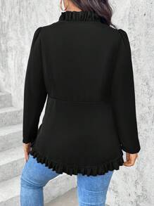 SHEIN Plus Size Solid Color Long Sleeve Ruffle Hem Casual Blazer Graduation,Back To School,Teacher Outfits For Women Fall Cloth For Women