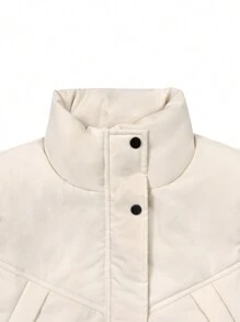 SHEIN Unity Stand Collar Thick Padded Vest With Large Pockets - Apricot - View 3