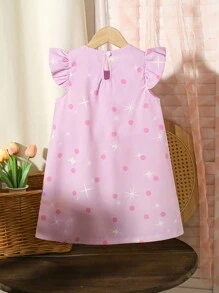 SHEIN Kleinkind Mädchen Sommerkleid, leicht, süß, lustiges Regenbogen-Tupfen-Herz-Muster mit Schleifen-Dekor, Prinzessin Kleid mit Puffärmeln für Geburtstag, Hochzeit, Taufe