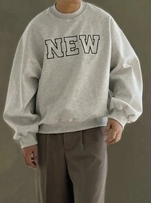 DAZY Men Letter Printed Pullover Sweatshirt, Autumn - Grey - View 3