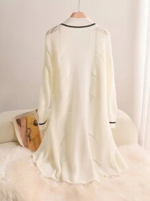 SHEIN Essnce Cárdigan largo informal con bloques de color para mujer de talla grande